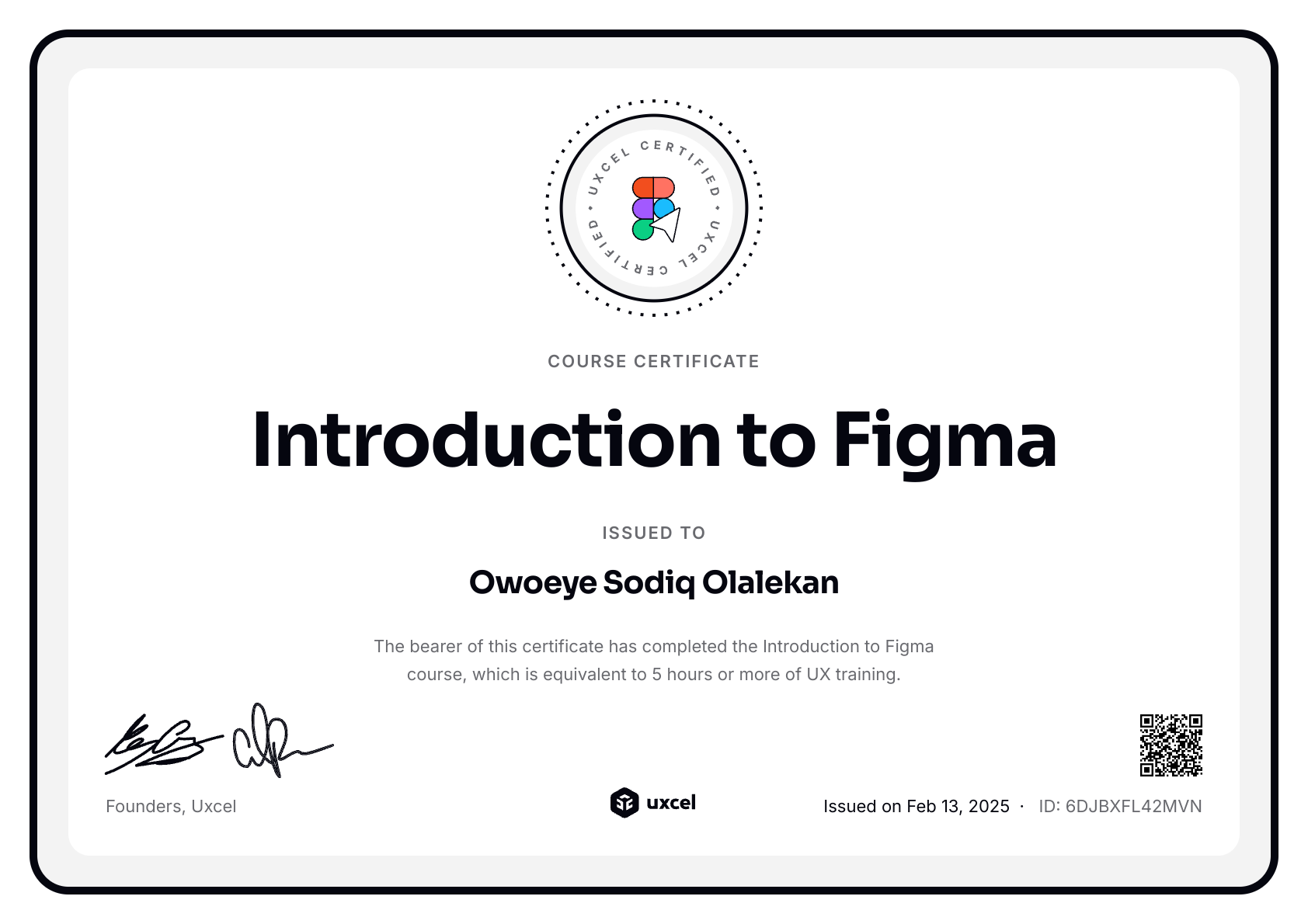 Owoeye Sodiq Olalekan's certificate